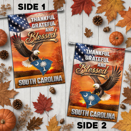 North Carolina Fall Flag Thankful Blessed Eagle Autumn Decor