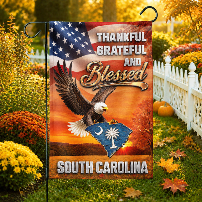 North Carolina Fall Flag Thankful Blessed Eagle Autumn Decor