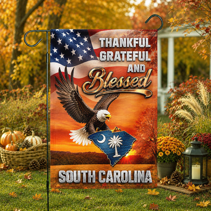 North Carolina Fall Flag Thankful Blessed Eagle Autumn Decor