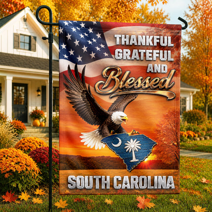 North Carolina Fall Flag Thankful Blessed Eagle Autumn Decor