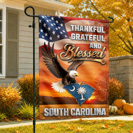 North Carolina Fall Flag Thankful Blessed Eagle Autumn Decor