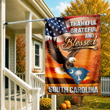North Carolina Fall Flag Thankful Blessed Eagle Autumn Decor