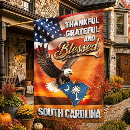 North Carolina Fall Flag Thankful Blessed Eagle Autumn Decor