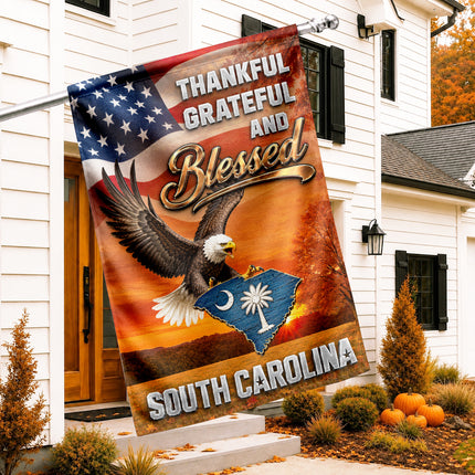 North Carolina Fall Flag Thankful Blessed Eagle Autumn Decor
