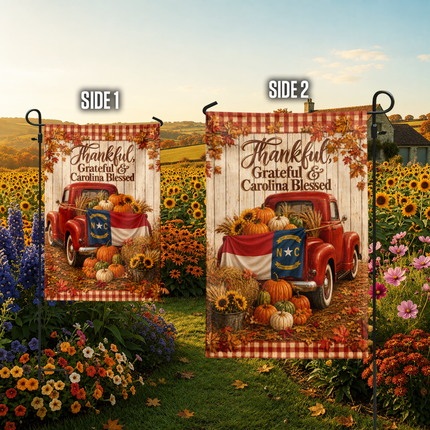 North Carolina Fall Farmhouse Truck Garden Flag