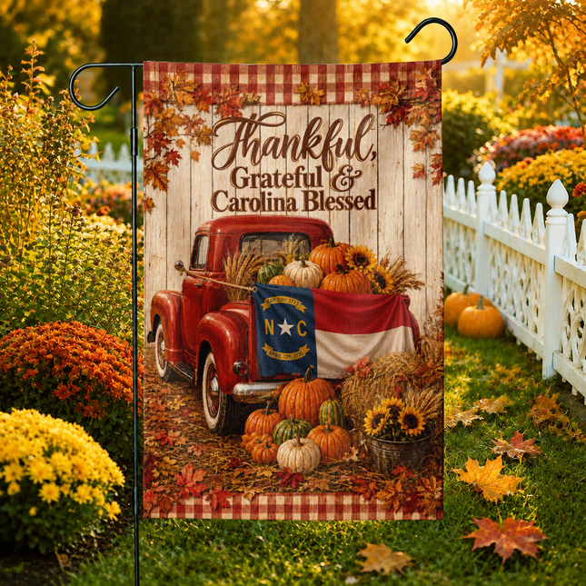 North Carolina Fall Farmhouse Truck Garden Flag