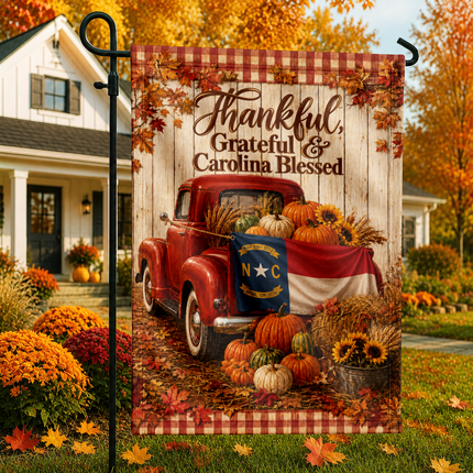 North Carolina Fall Farmhouse Truck Garden Flag