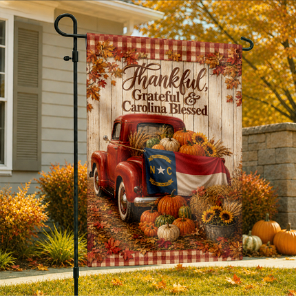 North Carolina Fall Farmhouse Truck Garden Flag