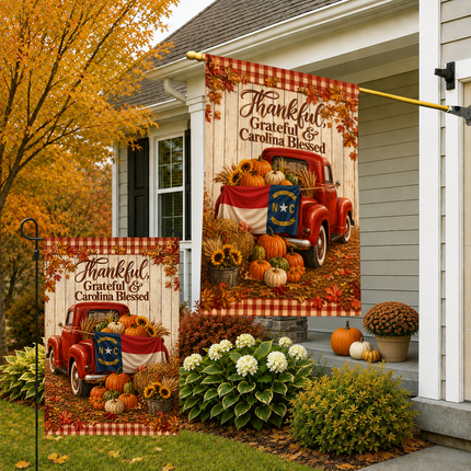 North Carolina Fall Farmhouse Truck Garden Flag