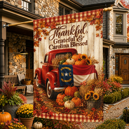 North Carolina Fall Farmhouse Truck Garden Flag