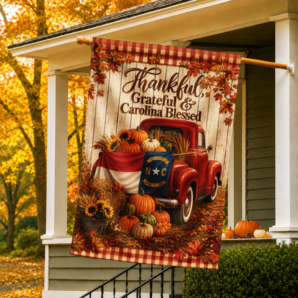 North Carolina Fall Farmhouse Truck Garden Flag
