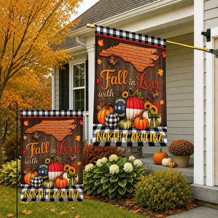 North Carolina Fall in Love Pumpkin Farmhouse Autumn Flag