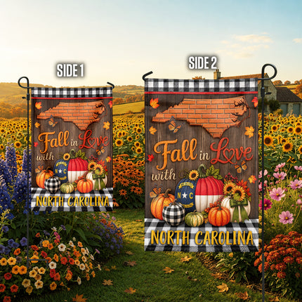 North Carolina Fall in Love Pumpkin Farmhouse Autumn Flag