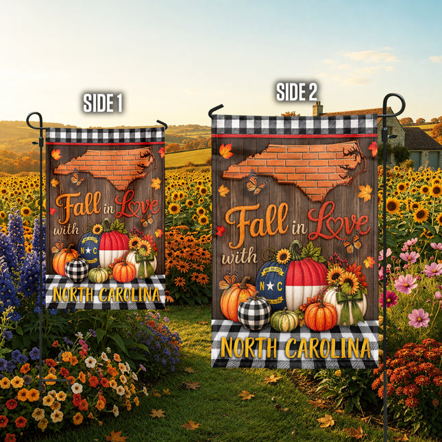 North Carolina Fall in Love Pumpkin Farmhouse Autumn Flag