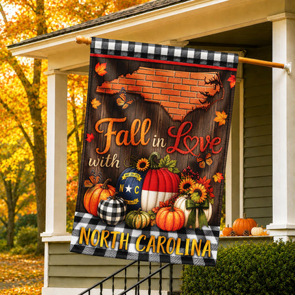 North Carolina Fall in Love Pumpkin Farmhouse Autumn Flag