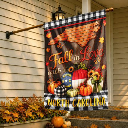 North Carolina Fall in Love Pumpkin Farmhouse Autumn Flag
