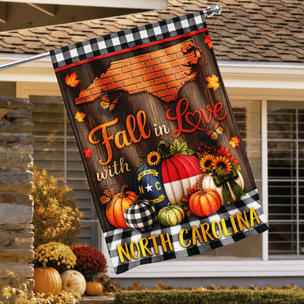 North Carolina Fall in Love Pumpkin Farmhouse Autumn Flag