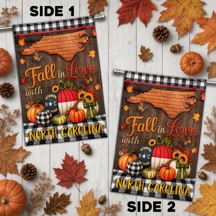 North Carolina Fall in Love Pumpkin Farmhouse Autumn Flag