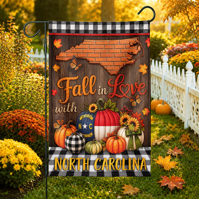 North Carolina Fall in Love Pumpkin Farmhouse Autumn Flag
