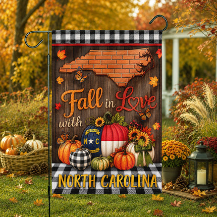 North Carolina Fall in Love Pumpkin Farmhouse Autumn Flag