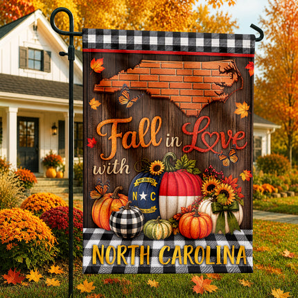 North Carolina Fall in Love Pumpkin Farmhouse Autumn Flag