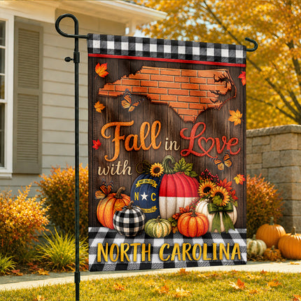 North Carolina Fall in Love Pumpkin Farmhouse Autumn Flag