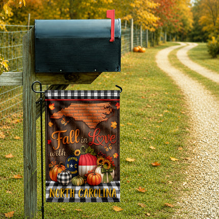 North Carolina Fall in Love Pumpkin Farmhouse Autumn Flag