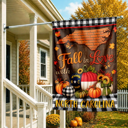 North Carolina Fall in Love Pumpkin Farmhouse Autumn Flag