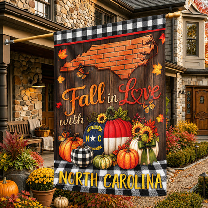 North Carolina Fall in Love Pumpkin Farmhouse Autumn Flag