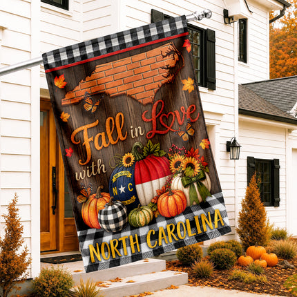North Carolina Fall in Love Pumpkin Farmhouse Autumn Flag