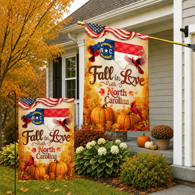 North Carolina Fall in Love Cardinal Pumpkin Autumn Flag