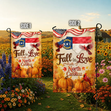 North Carolina Fall in Love Cardinal Pumpkin Autumn Flag