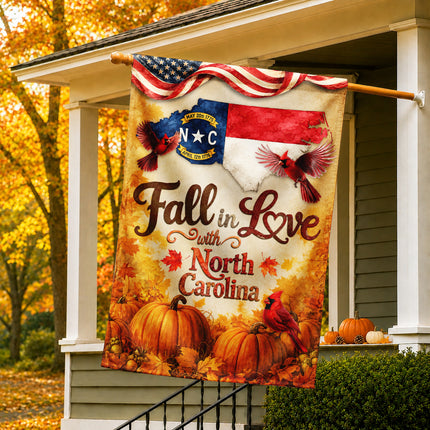 North Carolina Fall in Love Cardinal Pumpkin Autumn Flag