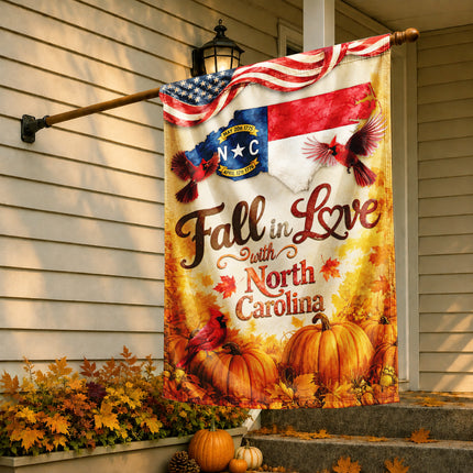 North Carolina Fall in Love Cardinal Pumpkin Autumn Flag