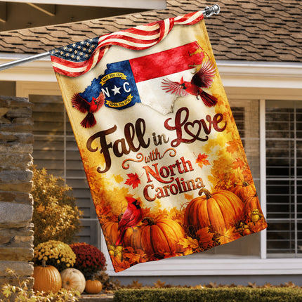 North Carolina Fall in Love Cardinal Pumpkin Autumn Flag