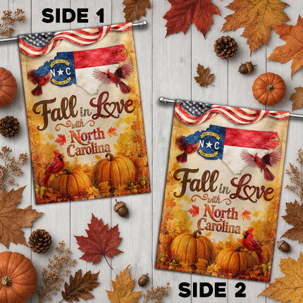 North Carolina Fall in Love Cardinal Pumpkin Autumn Flag