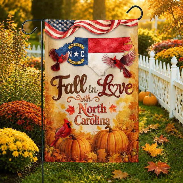 North Carolina Fall in Love Cardinal Pumpkin Autumn Flag