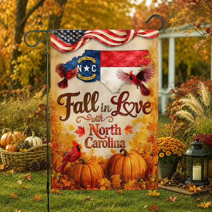 North Carolina Fall in Love Cardinal Pumpkin Autumn Flag