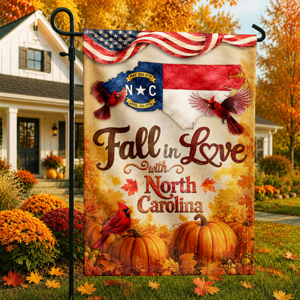 North Carolina Fall in Love Cardinal Pumpkin Autumn Flag
