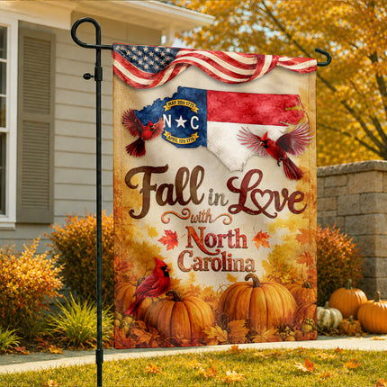 North Carolina Fall in Love Cardinal Pumpkin Autumn Flag