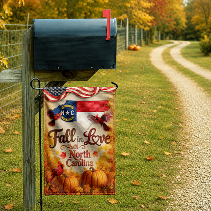 North Carolina Fall in Love Cardinal Pumpkin Autumn Flag