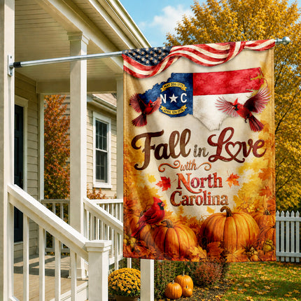 North Carolina Fall in Love Cardinal Pumpkin Autumn Flag