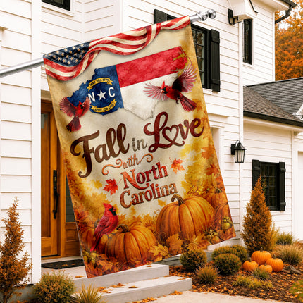 North Carolina Fall in Love Cardinal Pumpkin Autumn Flag