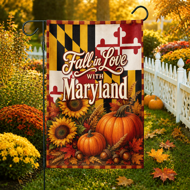Maryland Fall in Love Pumpkin Sunflower Autumn Harvest Flag