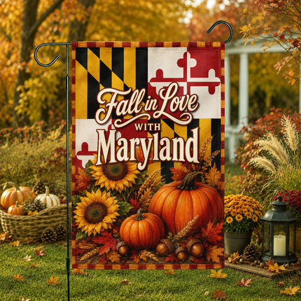 Maryland Fall in Love Pumpkin Sunflower Autumn Harvest Flag