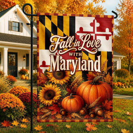 Maryland Fall in Love Pumpkin Sunflower Autumn Harvest Flag