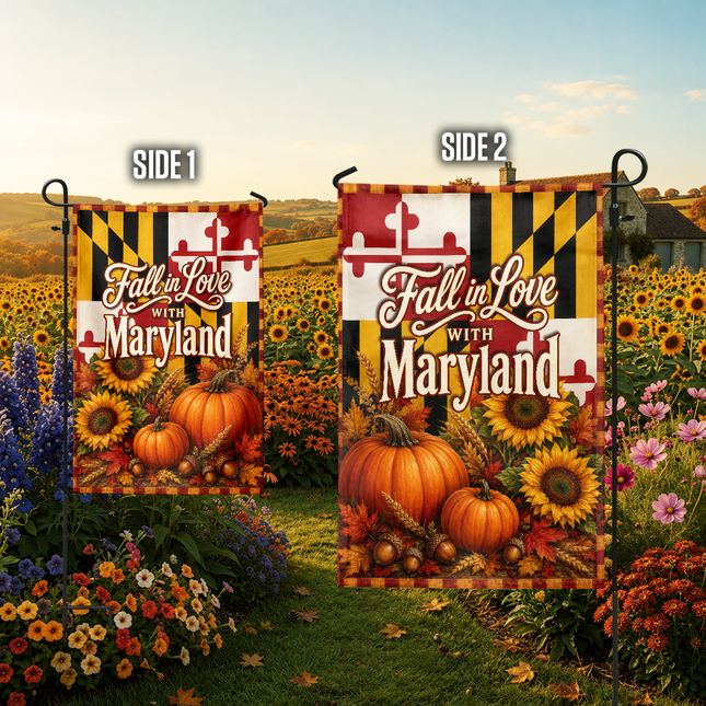 Maryland Fall in Love Pumpkin Sunflower Autumn Harvest Flag