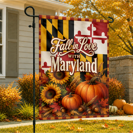 Maryland Fall in Love Pumpkin Sunflower Autumn Harvest Flag