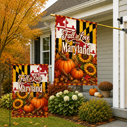 Maryland Fall in Love Pumpkin Sunflower Autumn Harvest Flag