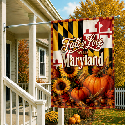 Maryland Fall in Love Pumpkin Sunflower Autumn Harvest Flag